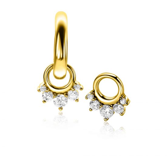 9mm ZINZI gold plated zilveren oorbedels met vijf ronde zettingen in aflopende grootte, bezet met witte zirconia's ZICH2632Y (zonder oorringen)