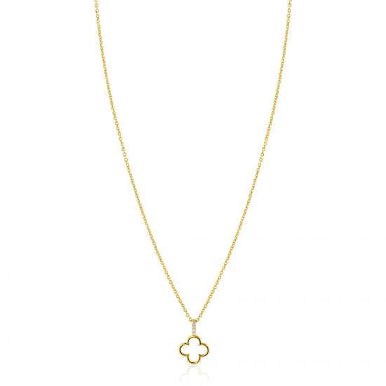 ZINZI gold plated zilveren ketting 42-45cm met open klaver hanger ZIC2743
