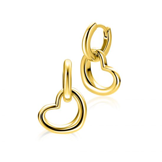 14mm ZINZI gold plated zilveren oorbedels open hartvorm ZICH2718G (zonder oorringen)