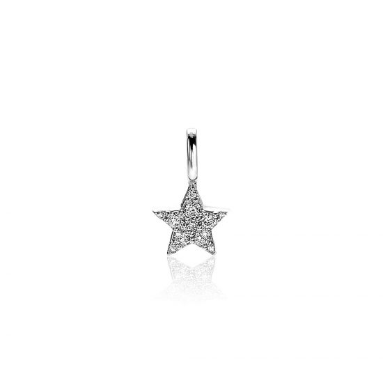 ZINZI zilveren ster hanger 13mm wit ZIH2138 (zonder collier)