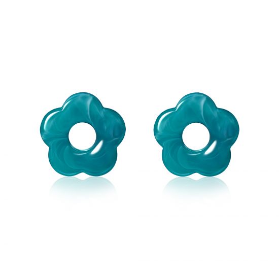 26mm oorbedels bloem turquoise kunststof ZICH2720TA