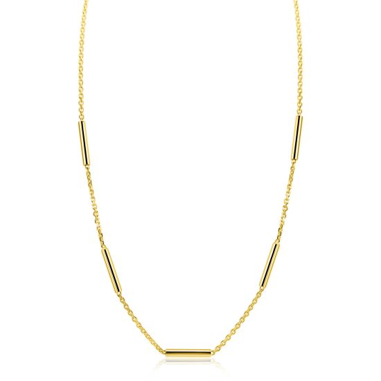 ZINZI gold plated zilveren schakelketting 45cm met vijf gladde ronde staafjes ZIC2800G