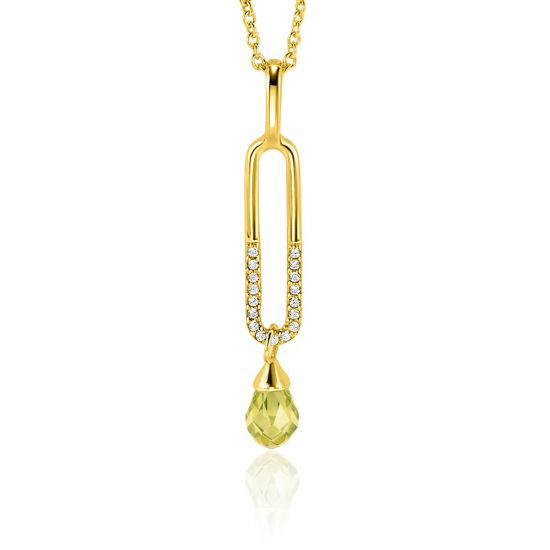 37mm ZINZI gold plated zilveren hanger met trendy open ovale vorm en peervormige hanger groen peridot ZIH2430 (zonder collier)
