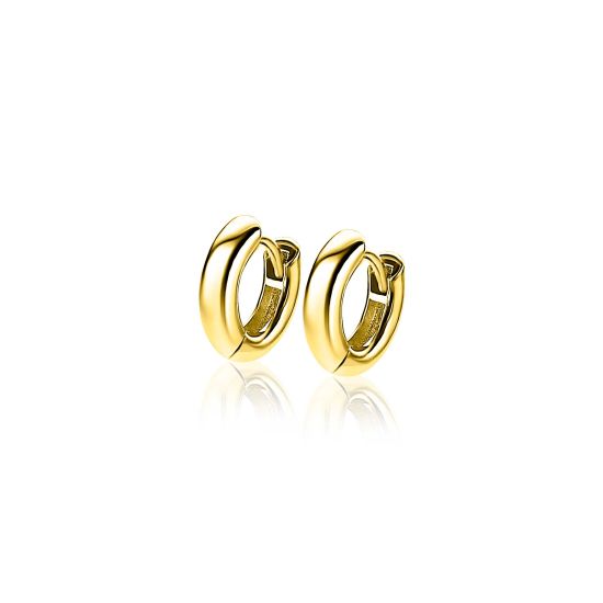 12mm ZINZI goldplated zilveren gladde oorringen met 3mm buisdikte en luxe klapsluiting ZIO189G