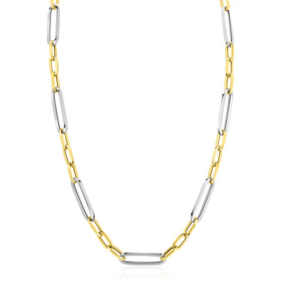 ZINZI zilveren bicolor schakelketting 45cm met ovale schakels 7mm breed ZIC2752