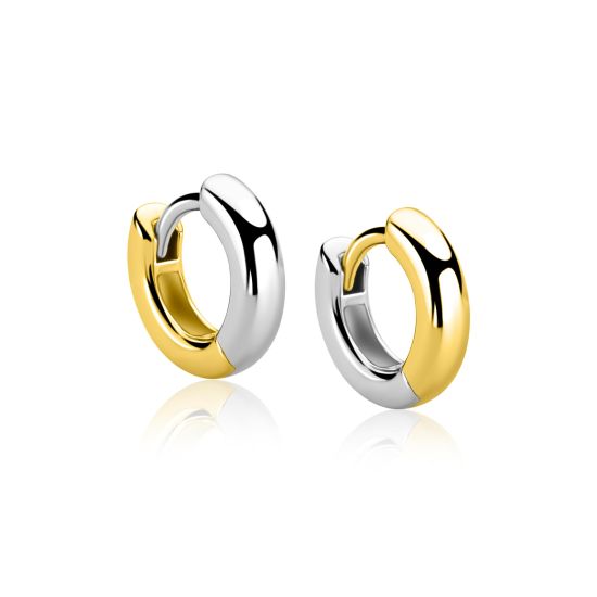12mm ZINZI bicolor zilveren gladde oorringen met 3mm buisdikte, aan twee zijden te dragen en luxe klapsluiting ZIO2835