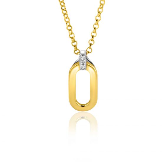 ZINZI zilveren ovale bicolor hanger extra 14K geel verguld witte zirconia's 18mm ZIH2248 (zonder collier)