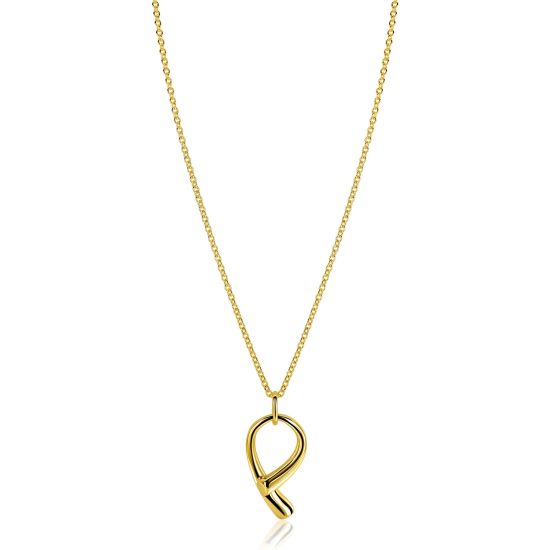 ZINZI goldplated zilveren ketting 45cm met grote sierlijke hanger 40mm ZIC2786G