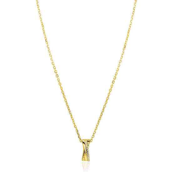 ZINZI gold plated zilveren ketting 45cm met luxe cross-over hanger (16mm) bezet met witte zirkonia's ZIC2801