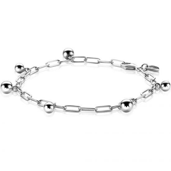 ZINZI zilveren schakelarmband met paperclip schakel en bolletjes 19,5cm ZIA2541