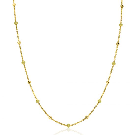 ZINZI gold plated zilveren fantasie ketting met 13 geelgroene donuts en glanzende bolletjes 42-45cm ZIC2508
