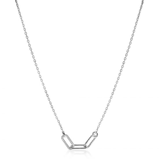 ZINZI zilveren schakel ketting 45cm met drie paperclip schakels, glad bewerkt witte zirconia's ZIC2330