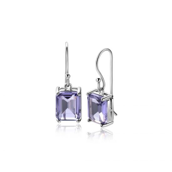 25mm ZINZI zilveren oorhangers met licht paarse kleursteen in vierpootszetting ZIO-BF97