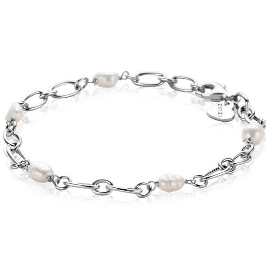 ZINZI zilveren schakel armband met natuurlijk gevormde zoetwaterparels 19cm ZIA-BF112