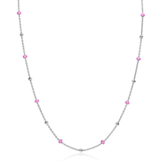 ZINZI zilveren fantasie ketting met 13 roze donuts en glanzende bolletjes 42-45cm ZIC2510