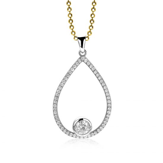 ZINZI zilveren hanger open druppel rond wit 45mm ZIH1747 (zonder collier)