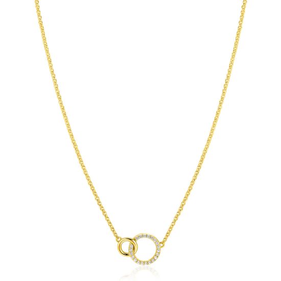 ZINZI goldplated zilveren ketting met twee verbonden ronde schakels witte zirconia's ZIC1782Y