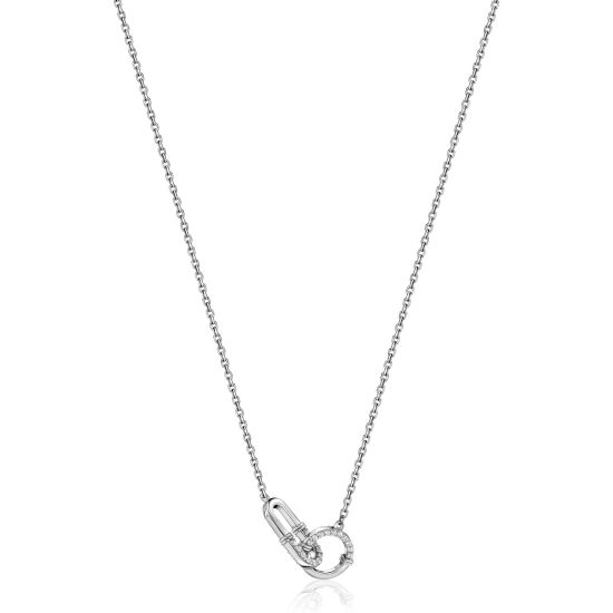 ZINZI zilveren ketting 45cm met paperclip- en ronde schakel bezet met witte zirconia's ZIC2810