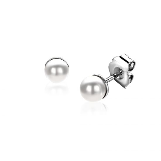 4mm ZINZI zilveren oorknoppen wit parel ZIO1318