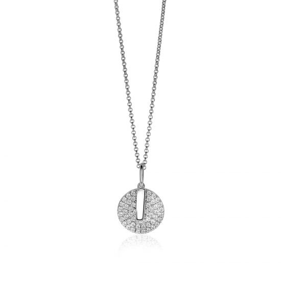 ZINZI zilveren ketting 45cm met hanger 17mm rond wit ZIC1444