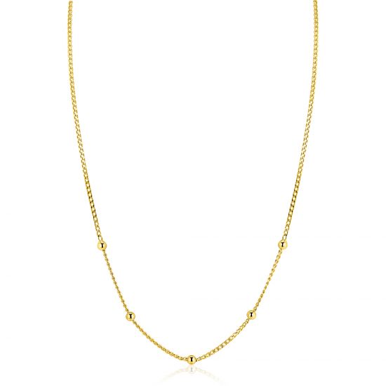 ZINZI gold plated zilveren gourmet ketting met vijf bolletjes 42–45cm ZIC2714G
