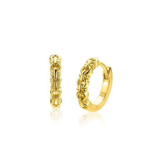15mm ZINZI goldplated zilveren oorringen met fantasie schakels, 3mm buisdikte en luxe klapsluiting ZIO2802