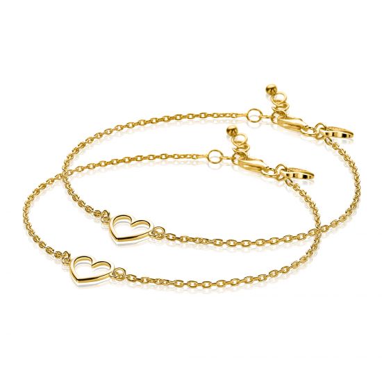 ZINZI set van 2 zilveren armbanden geel verguld met open hartje ZIA1420G-SET
