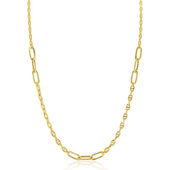 ZINZI gold plated zilveren marine schakel ketting, gecombineerd met grotere ovale schakels 42-45cm ZIC2413G