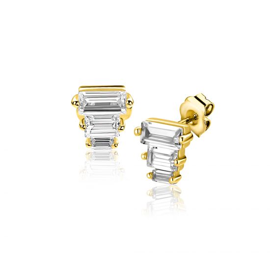 5,5mm ZINZI gold plated zilveren oorstekers piramidevorm 3-baguette zirkonia ZIO2723Y