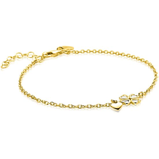 ZINZI goldplated zilveren schakelarmband met klavertje vier en hartje hanger ZIA2783Y