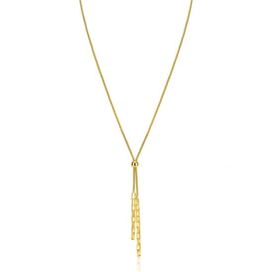 ZINZI gold plated zilveren Y-collier 43–46cm met popcorn schakel en twee bungelende kettinkjes ZIC2710G