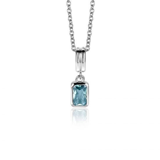 17mm ZINZI zilveren rechthoekige hanger bezet met een petrol blauwe kleursteen ZIH2614 (zonder collier)