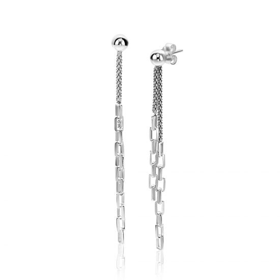 65mm ZINZI zilveren multi-look oorstekers met bungelende paperclip schakels ZIO2709