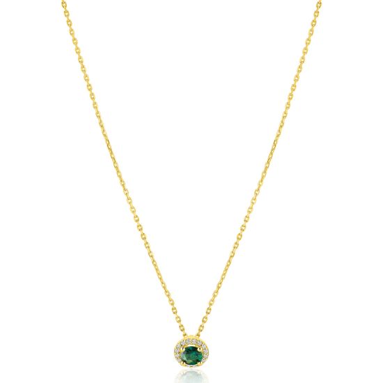 ZINZI goldplated zilveren ketting 45cm met smaragdgroene kleursteen in entourage zetting ZIC2697G