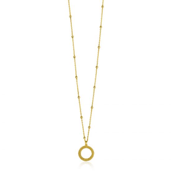 ZINZI gold plated zilveren ketting met kleine bolletjes en ronde hanger (12mm) met bolstructuur 42-45cm ZIC2704G