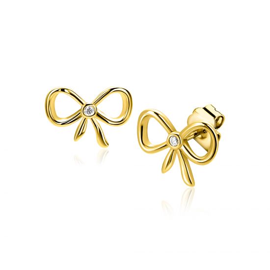 9,5mm ZINZI gold plated zilveren oorstekers strikje met zirkonia ZIO2724Y