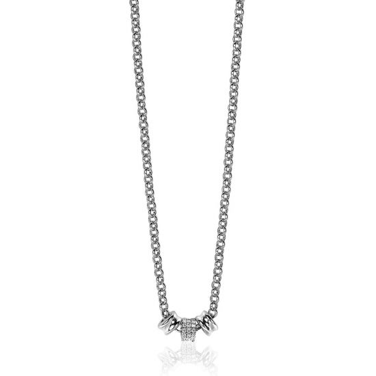 Mart Visser by ZINZI zilveren ketting 45cm met 3 ronde schakels, waarvan middelste volbezet is met witte zirconia's  MVC23
