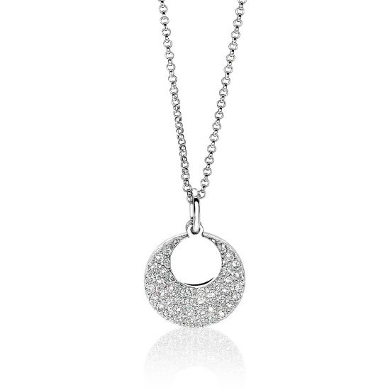 ZINZI zilveren ketting 45cm met hanger 17mm rond wit ZIC1572
