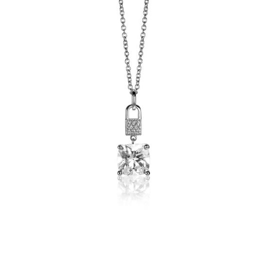 ZINZI zilveren hanger met vierkante witte zirconia en pavé zettingen 24mm ZIH2268 (zonder collier)