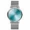 ZINZI Roman horloge blauw-groen gekleurde wijzerplaat, stalen kast stalen mesh band 34mm extra dun ZIW511M