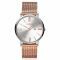 ZINZI Roman horloge zilver gekleurde wijzerplaat en kast met rosé wijzers en roségoudkleurige stalen mesh band 34mm extra dun ZIW512MR