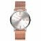ZINZI Roman horloge zilver gekleurde wijzerplaat en kast met rosé wijzers en roségoudkleurige stalen mesh band 34mm extra dun ZIW512MR