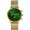 ZINZI horloge CHRONOGRAPH 34mm groene wijzerplaat met datum en chronometers, geelgoudkleurige stalen kast, geelgoudkleurige stalen mesh band 18mm ZIW1535
