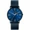 ZINZI Roman horloge blauwgekleurde wijzerplaat en kast met zilverkleurige wijzers blauwe stalen mesh band 34mm extra dun ZIW551M