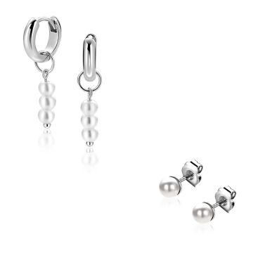 Xmas Giftset: Twee paar zilveren oorsieraden met witte parels, perfect op elkaar afgestemd in één feestelijke set (ZICH2734,ZIO194 en ZIO1318) GIFTSET16
