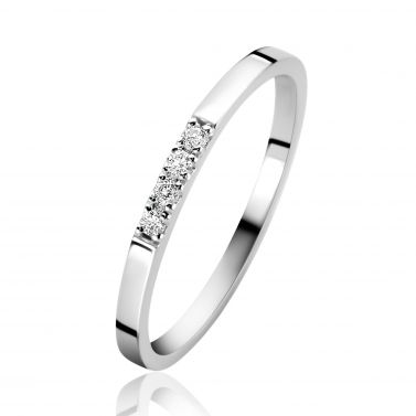 ZINZI Gold 14 krt witgouden ring (1,7mm breed) bezet met vier witte zirkonia's ZGR407W