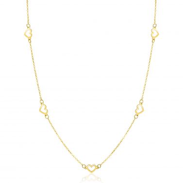 ZINZI Gold 14 krt gouden ketting met subtiele jasseron schakels en vijf open hartjes 5mm breed 42-45cm ZGC504
