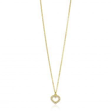 ZINZI Gold 14 krt gouden anker ketting met sierlijk open hartje (7mm), bezet met witte zirconia's 40-42,5cm ZGC450
