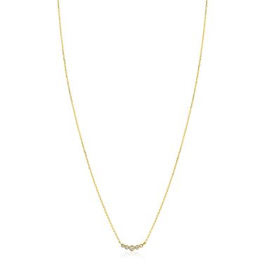 ZINZI Gold 14 karaat gouden ketting met vijf ronde witte zirconia's op een rij 45cm ZGC556
