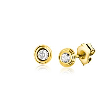 3mm ZINZI Gold 14 krt gouden oorstekers met ronde witte zirconia in bewerkt kastje ZGO560
